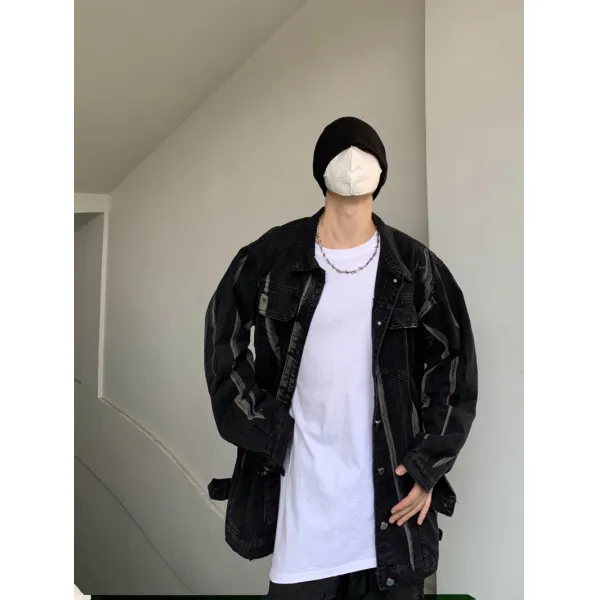 워싱면자켓 가을 길바닥이 캄캄하다 보이핏 볼륨 디자인 홀치기염색 데님점퍼 남자 클래식 카고 재킷 상의 트렌드