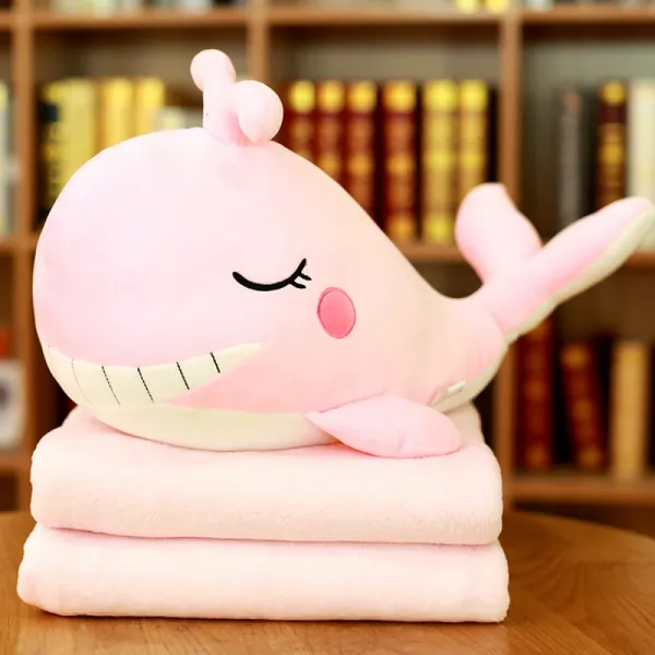 맹물 블루 고래 피규어 소프트웨어 허그 쿠션 매트 에어컨 자 봉제완구 봉제인형 생일 선물 여 보내고 있다, 피규어 담요 타입 2in1 45 센치, (핑크 -눈을 가늘게 뜨고 )소프트웨