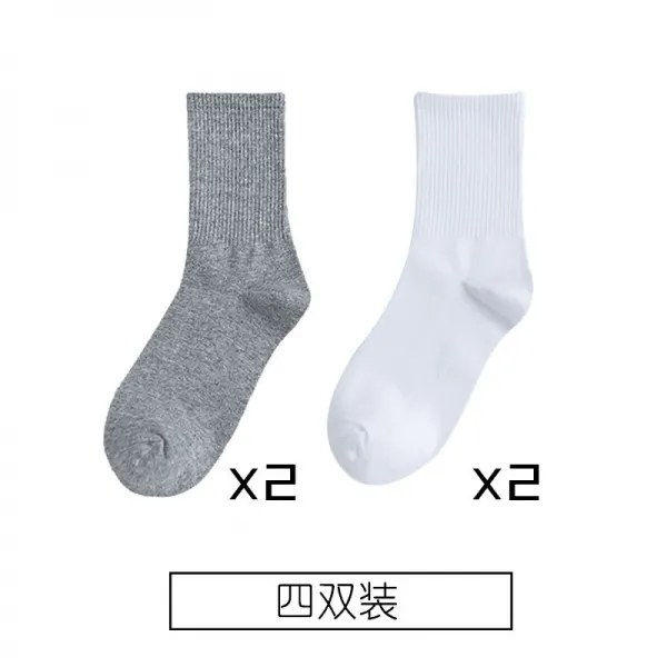 양말 자녀 길이 통원숙풍 ins 중 스타킹 흑백 순색 하이 웨이스트 추동 학생 남, 2그레이 2화이트 4겹룩