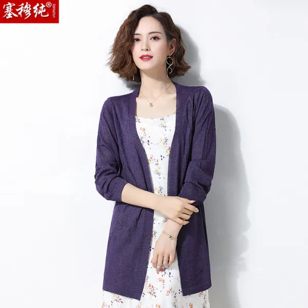 봄 여름 살얼음 실크 니트 여 카디건 서양풍 하프 숄 겉에 중년 엄마 걸쳐