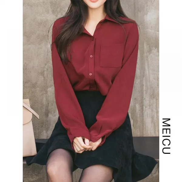 kirahosi 트렌디 쉬폰 기모 셔츠 여성 블라우스 슬림 박시 210호+덧신증정 CHkfsw44