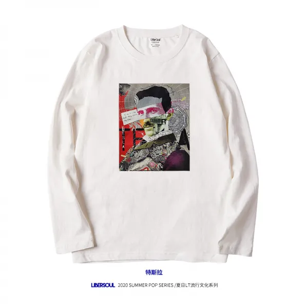 제이몰 긴소매티 드랜드 물리학자 교류 전류 아버지 테슬라 아플리케 순면 코튼 개성 상의 남자 가을