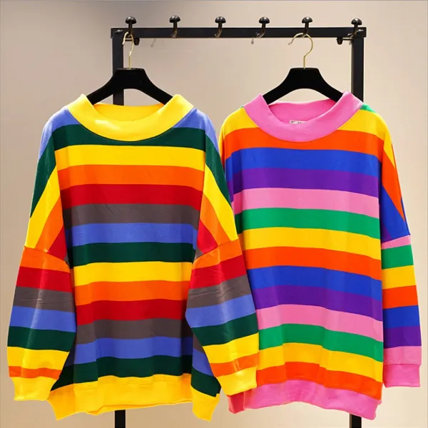  제로의옷장 레인보우 오버핏 맨투맨 티셔츠 Bd0911l17