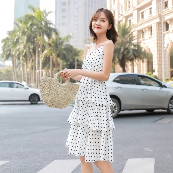 패션이루 캐주얼 캉캉 도트 나시 여름 원피스 여성 미디 슬림