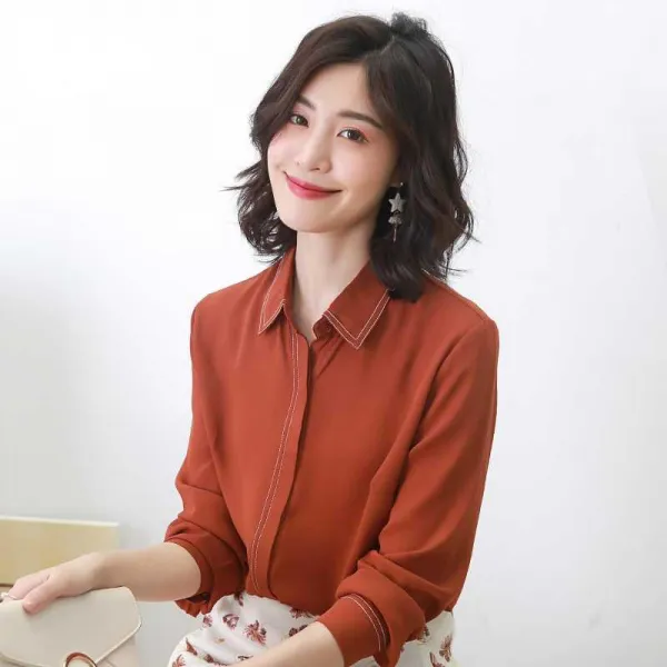 디자인 룩 길게 느껴지다 보이핏 볼륨 이너 봄계절 와이셔츠 소매 화이트 쉬폰