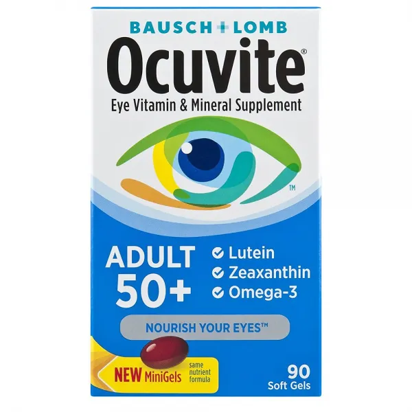 프리비젼 Bausch Lomb Ocuvite Adult 50+ Vitamin & Mineral Supplement with Lutein Zeaxanthin Omega3 오큐바이트 눈 비타민 성인50 플러스 황반 퇴화 90정, 1개, 90