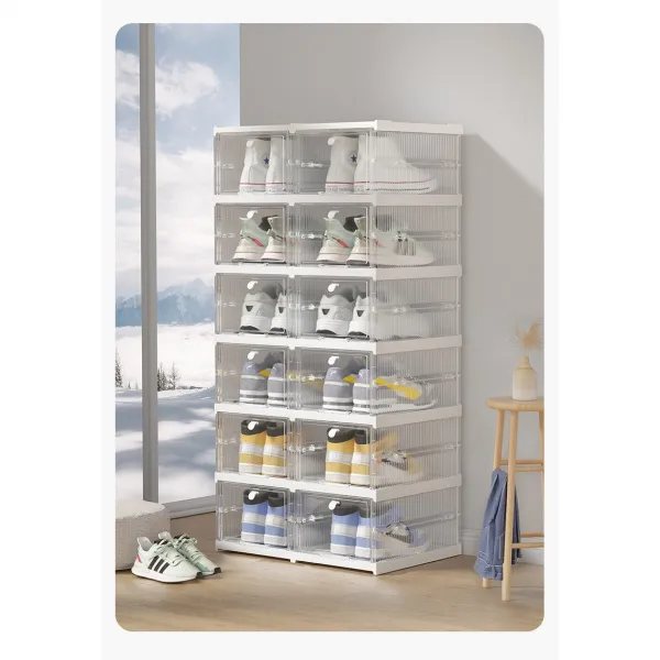 YAYAMA일체형 신발 수납함 먼지 방지 커버식 간이 신발장 플라스틱 투명 접을 수 있는 신발함, 투명도X12