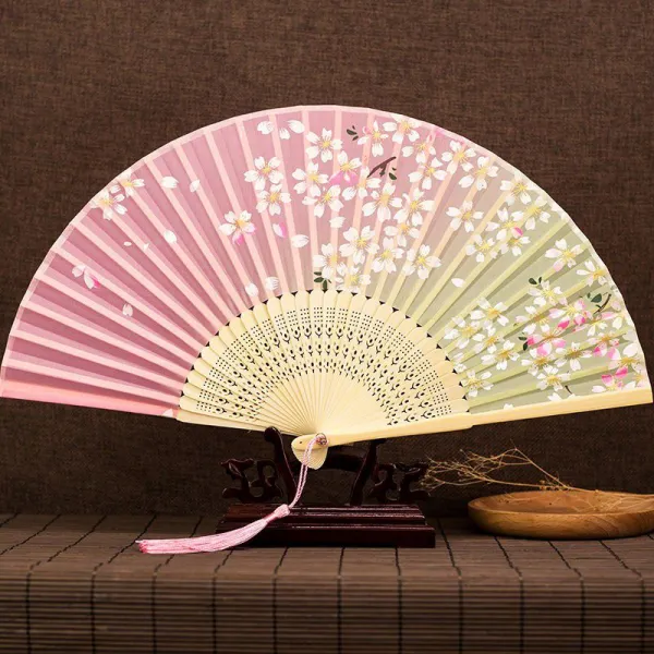 부채 품 일본식 쥘 차이나스타일 여성 고전 비단 남녀식 고풍 빈티지 무용 선물 T13 흰나방 꽃비 찜하기 부채 덮개 기본