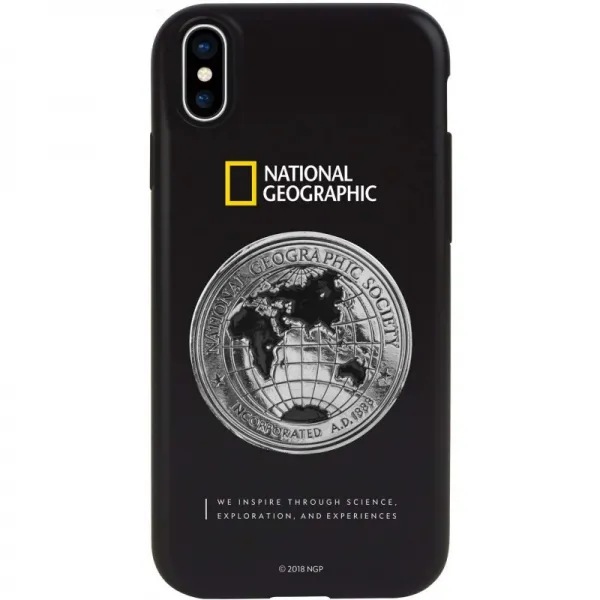 National Geographic iPhone XS / X 케이스 Global Seal Metal-Deco Case 블랙 (내셔널 지오그래픽 글로, 1, 단일상품