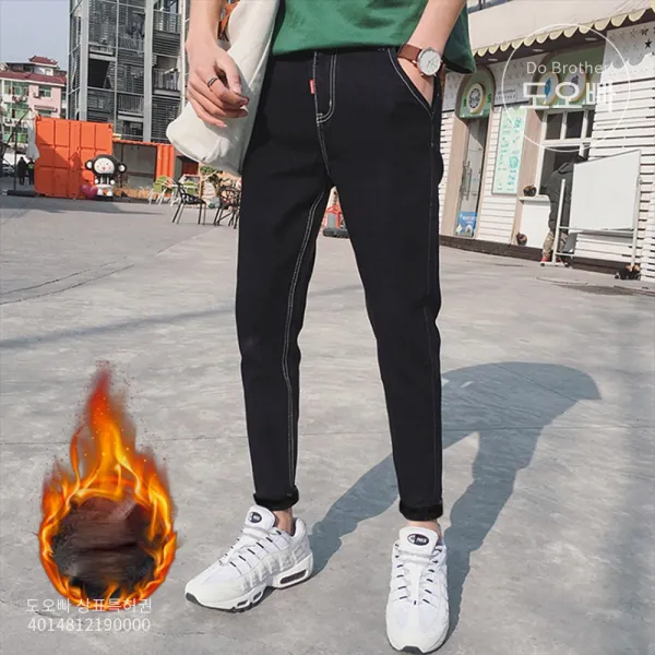 도오빠 남성 기모 일자핏 청바지 캐주얼 패션 안감 벨벳 따뜻한 겨울 남자바지 남자청바지 기모바지 기모청바지