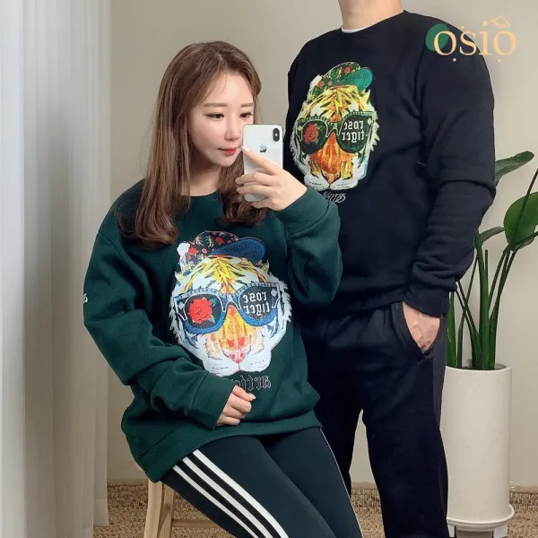 오시오컴퍼니 기모맨투맨 캡타이거 남녀공용 남자여자 티셔츠 맨투맨