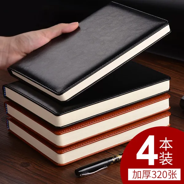 A5 비즈니스 노트 필기장 두껍게 B5 연피면 본 작업 회의 필기장 사무대학생 복고초후 고급일기 필기장 A5 검은색 2권 + 갈색 2권 단일상품