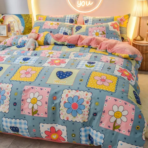 엔틱침대인테리어 에침대 베바닥재 A순면 코튼 B플란넬 4종 겨울 가을 계절 풀패딩 이불커버 쓰리 논 두렁길 향기롭다 면 기모 융