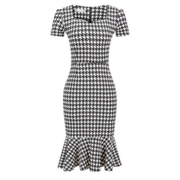 [해외] 여성 패션 HOUNDSTOOTH 일일 복장 공식적인 웨딩 들러리 긴 BODYCON 복장 우아한 파티 붕 인어 드레스