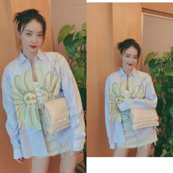 리에송 프린트남방 위안산산 같은스타일 옷 해바라기 페인팅 플라워 긴 소매 카라넥 와이드 루즈핏 슬림 라인을 과시 형