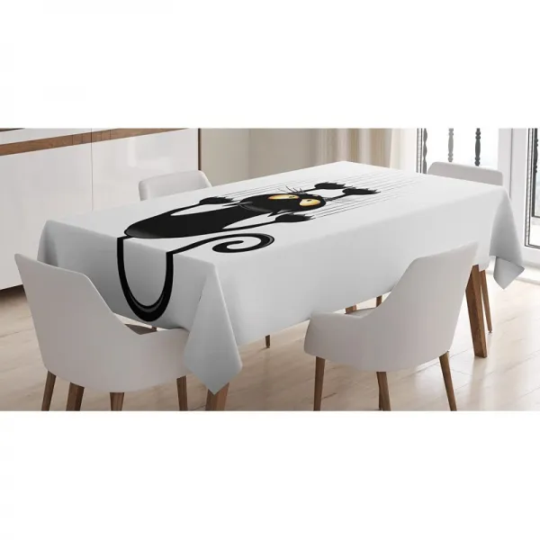 Ambesonne Funny Tablecloth 장난 꾸러기 고양이 그의 앞발로 벽을 긁는 심술 Hum은 고양이 유머러스 한