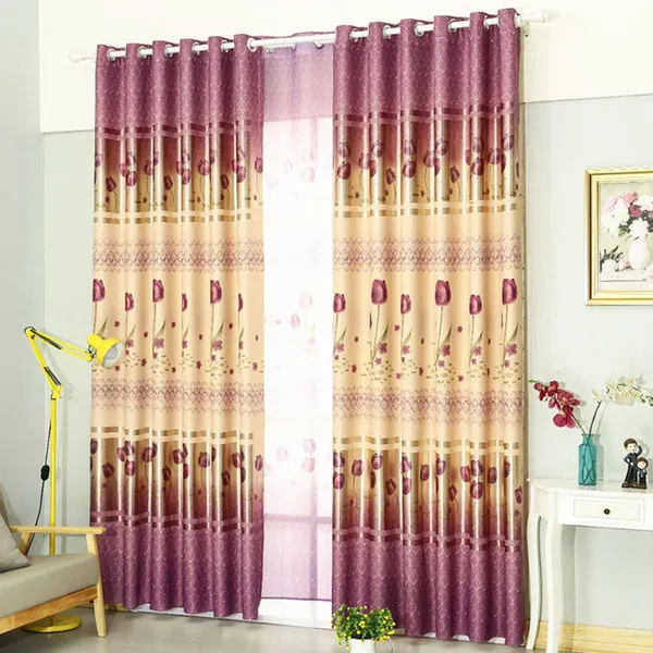 거실 커튼 천 꽃 중국식 거실 침실 반 음영 커튼 천 사용자 정의 완료 바닥에서 천장까지 창, 05 튤립 핑크 퍼플 [긴]_11 천 1m [무료 처리 수수료] 고객 서비스에 연락하여 단일 샷을 구매해야 함