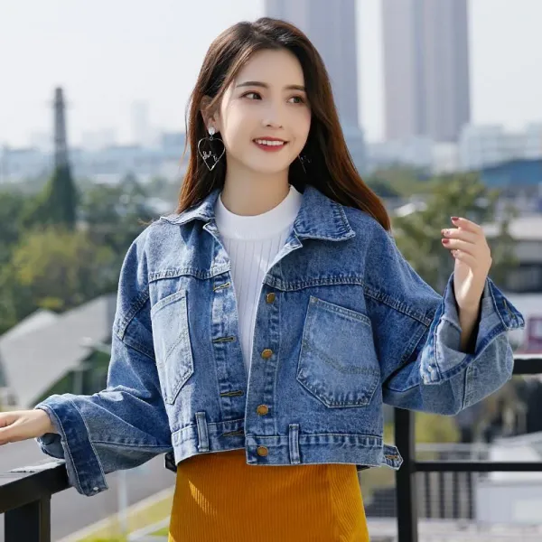 Happy 데님코트 루즈핏 메탈단추 가을 쇼트코트 무지 캐주얼