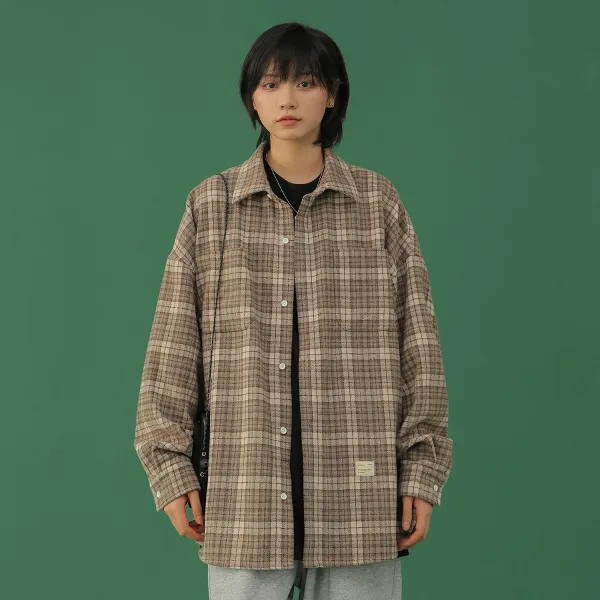 체크남방 Tuoke 껍질을 벗다 초 가을 긴 소매 여성 와이드 루즈핏 Chic 클래식 상의 트렌드 2721601455