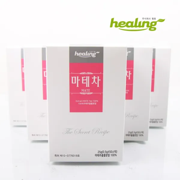 힐링 마테차 출물분말 50스틱 x5박스 리얼100% 가루 음료수 파우더 아르헨티나산 국민차 클로로겐산 미네랄 비타민B 마그네슘 시원하게 따뜻하게 찬물 더운물 특허증 효능, 250스틱, 0.5g