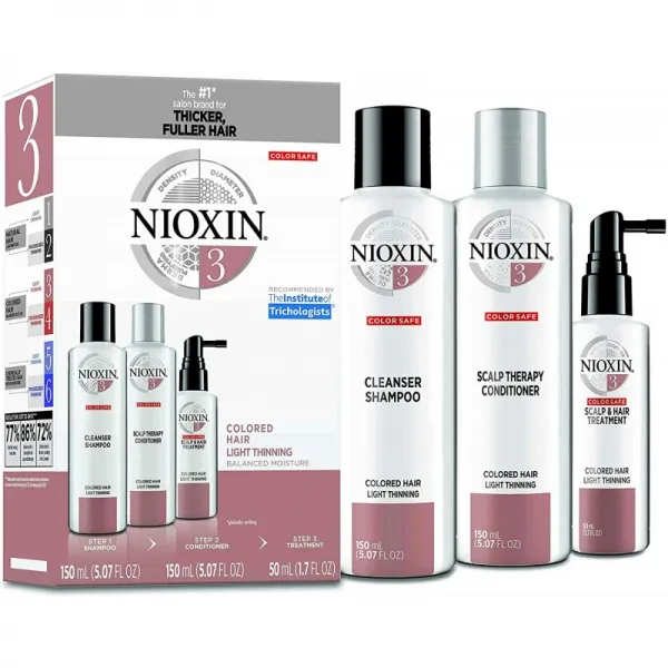 가벼운 숱이 3 카운트 예심 크기를 가진 착색 된 대우 된 머리를위한 Nioxin 체계 3 모발 관리 장비, 1