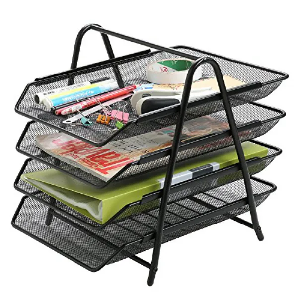 4-Tier Metal Office Desktop File and Document Organizer Trays Magazine Holder Rack Black 4 계층 금속 사, 1