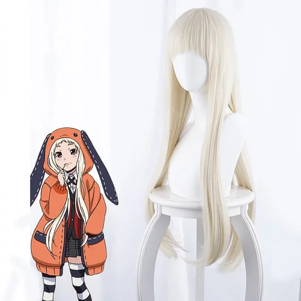 Hairjoy Kakegurui 강박 도박꾼 Momobami Ririka Cosplay 가발 여성 내열성 Anime Neat Bangs 합성 머리 가발 28 Inches_1 Blonde_7