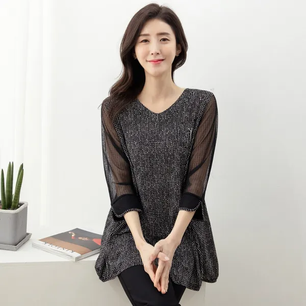드리다 엄마옷 여름 빅사이즈 7부 시원한 스판 티 블라우스 아줌마옷 60대엄마옷 선물 중년여성 66-100