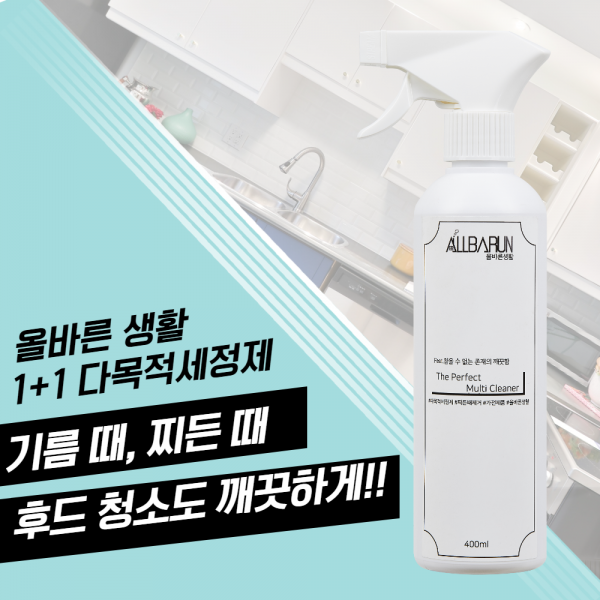 올바른생활 다목적세정제 1+1 찌든때 가스레인지 후드 기름때 제거 청소세제 400ml 1세트
