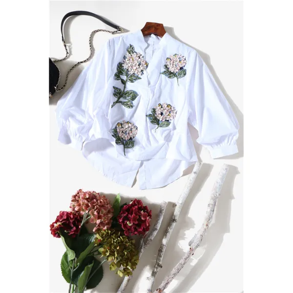 에스닉 자수 블라우스 다민족 국가 바람 여성 봄 3 차원 자수