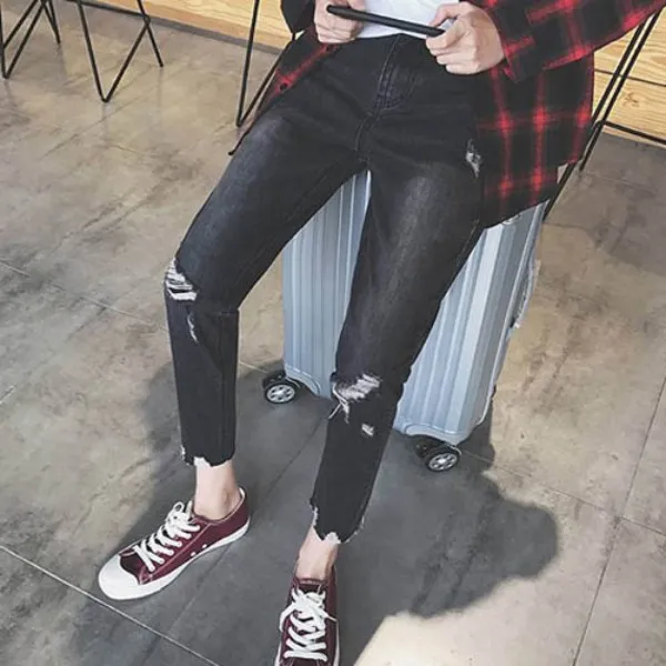 가바바 남자 청바지 군데군데 찢어진구멍으로 섹시한 매력 청바지 G41748, 블랙