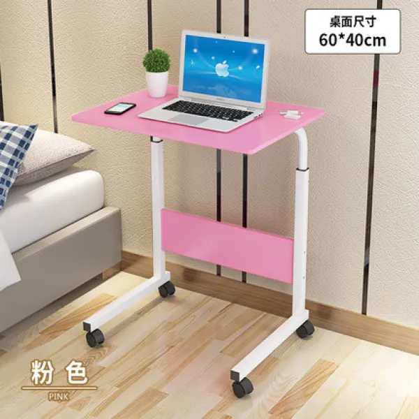 좌식책상 바퀴 회전 기숙사테이블 이동식 조립 빅사이즈침대 위작은 책상 높은다리 높이올리는 대학생 사각, T15-C핑크 60*40