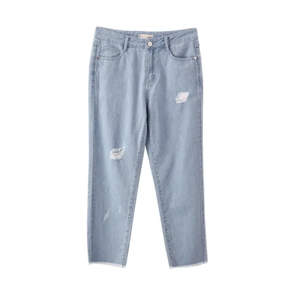 인먼 플래그숍 포멀 데님 여 심플 베이직 하이 웨이스트 봄 신파동 걸 9부 팬츠