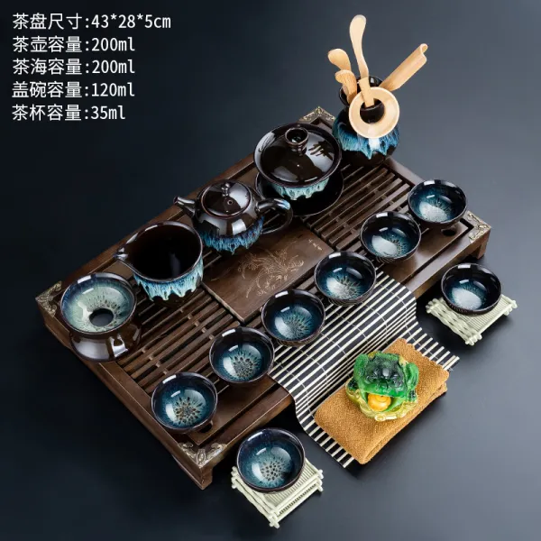 다기 가정용 통형 거실 쿵푸차 뚜껑 볼 티팟 직사각형 다반 사무실 응접소, 22건 소란 향흑단 색깔 다기 세트