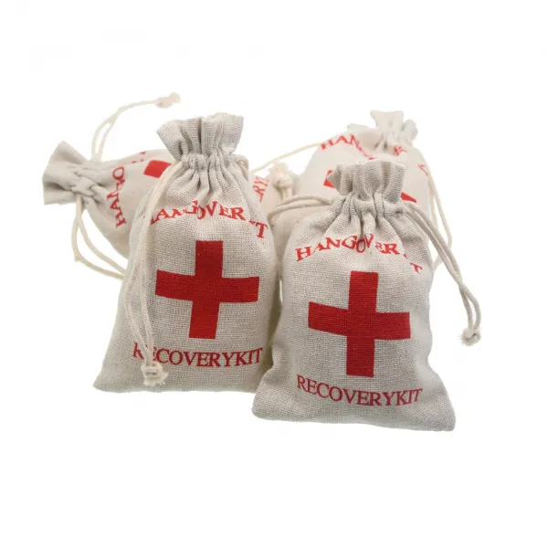 10pcs 숙취 키트 결혼식 호의 가방 10x14 Cm 적십자 코튼 린넨 선물 가방 복구 키트 생존 키트 파티 용품