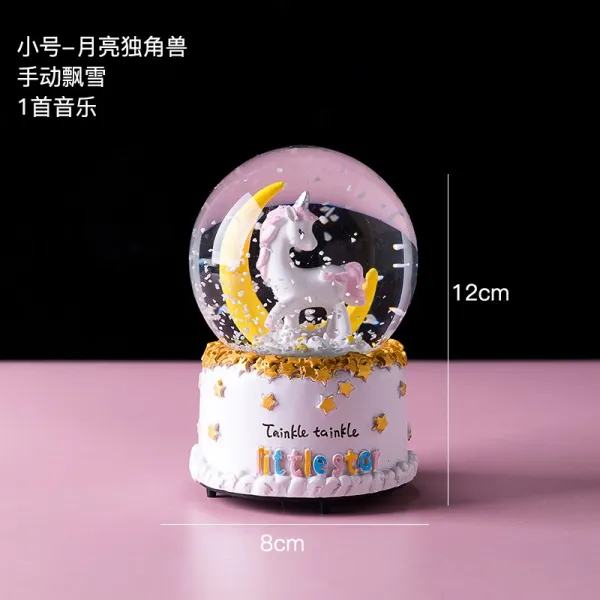 유니콘 홈카페 홈 창조적 인 책 데스크탑 작은 장식 장식품 귀여운 소녀 심장 그물 레드 침실 방 배열 개체, 유니콘 수정 구슬 음악 상자