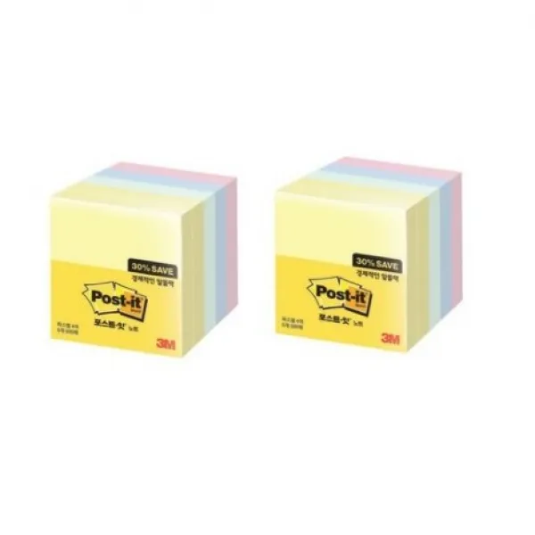 쓰리엠 알뜰팩 포스트잇 76 x 76 mm 654-5A 500p, 노랑, 애플민트, 크림블루, 러블리핑크, 2개