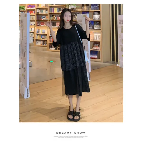 Aiermama 임부복 여름 반소매 원피스 45102603 검정