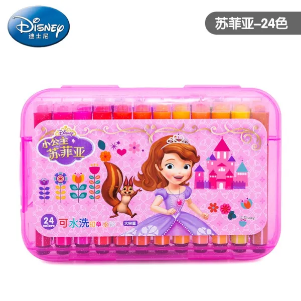 디즈니 말랑말상 크레파스다 무독 물세탁 가능 초등학생 전지 유치원 24 색깔, 소피아 핑크 （24 색깔 ）