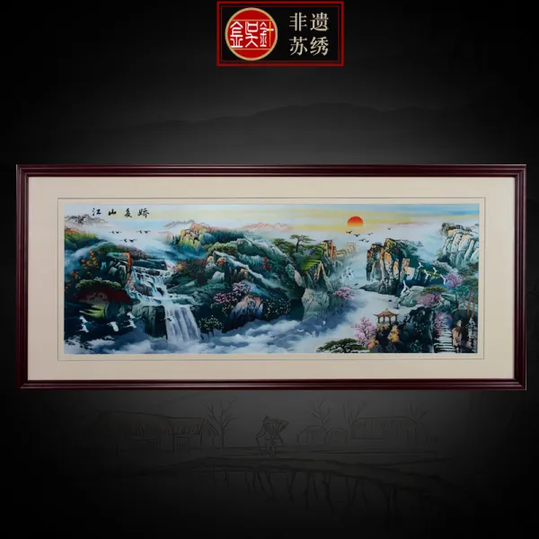 김오 바늘 수작업 완제품 그림을 걸다 빅 거실 사무실 산수풍경 인테리림 강산 교태를 부리다, 화심 ：80X210 ；룩 테 대략 ：