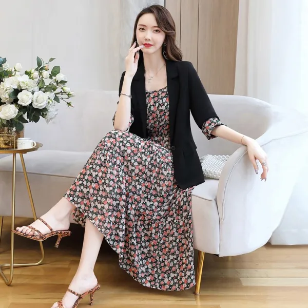 여름신상여 경량숙풍 정장 나시 플라워 원피스 루즈핏 캐주얼