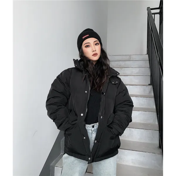 여성돕바 일본스타일 심플 중성적스타일 후드 복고 방풍 다운패딩 더두터워진상품 여성 커플코트