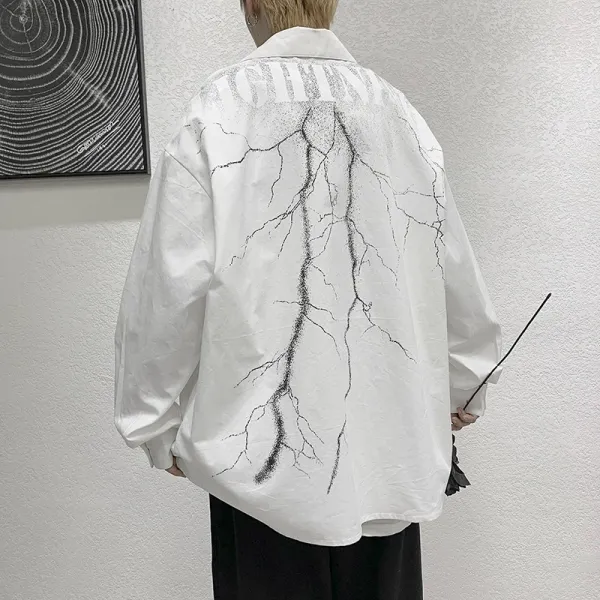 블랙 다크 계열이 있다 마른남자옷 보이핏 볼륨 디자인 감각 건달 멋지다 냉담 금욕 홍콩무드 번개 와이셔츠 유니폼