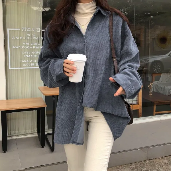 가심비 여성 코듀로이 루즈핏 셔츠 남방 솔리드 블라우스 셔츠 gd021b120439
