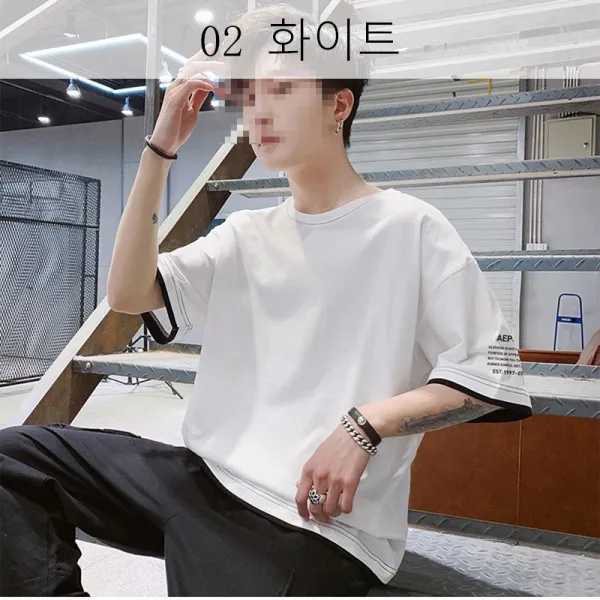 뉴타임즈 습기 단색 반팔 티셔츠 남하생 쿨넥 와이드 티셔츠 유행에 반팔 티셔츠 멋있어요 XZ31 A8, 02 화이트