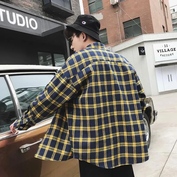 남성 오버핏셔츠 2019 새로운 봄과 가을 격자