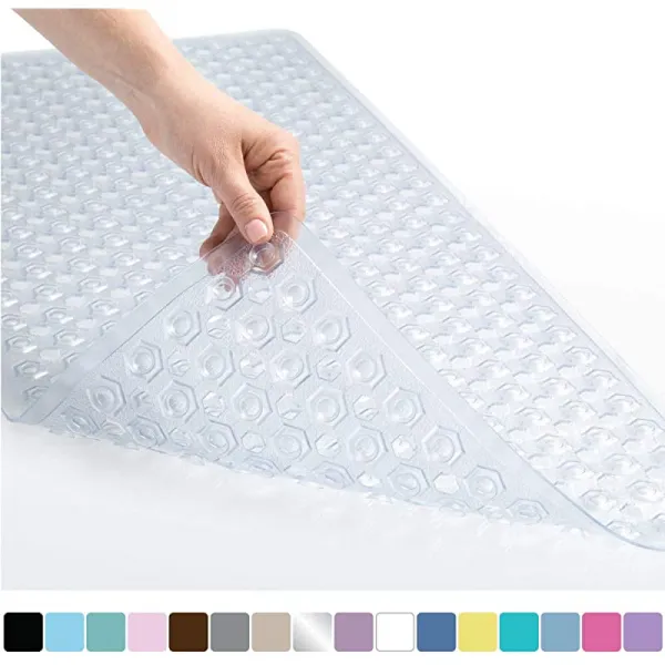 원래 특허받은 목욕 샤워기 터브 매트 35x16 기계 세척성 항균 Bpa 라텍스 프탈레이트 무료 욕조 매트 및 배수구 흡입컵 Xl 크기 욕실 매트 클리어 상세페이지 참조