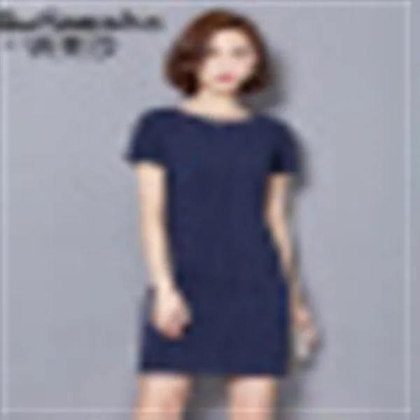 고범사 2019여름 한복 원피스 수신 통근 중 롱 사이즈 반팔 기질 Ol 차가운 바람 직업 치마 네이비 M