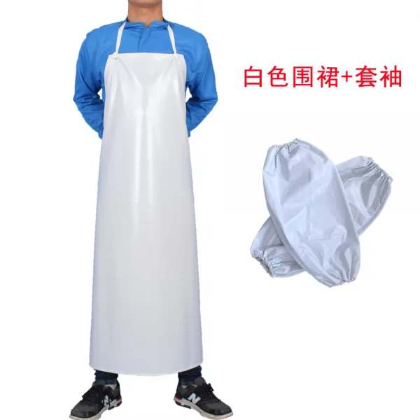 PVC 완병 방수 기름튐방지 정육점 주방 업소용 내구성좋은 앞치마, 흰색 두꺼운 120 x 80 앞치마 + 슬리브