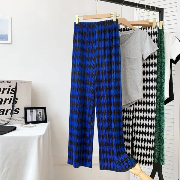 여름 얇은 타입 루즈핏 캐쥬얼 입체격자 긴바지 밴딩웨스트 텐션감 슬림핏 스타일리쉬 여성